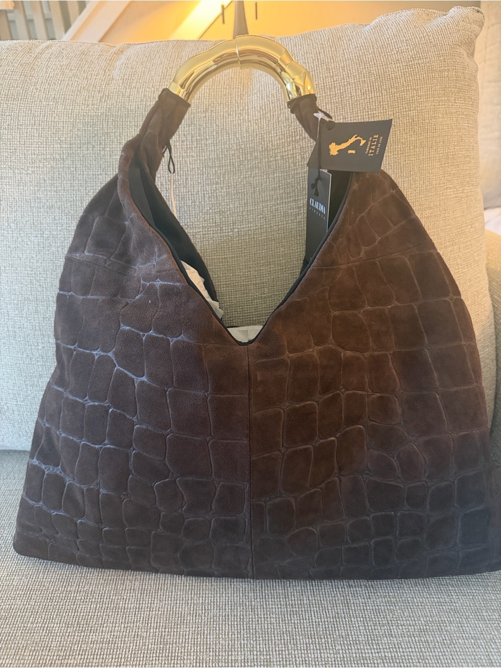 NWT Claudia Firenze Brown Leather Suede Hobo Bag